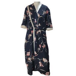 Vintage Iris Floral Faux Wrap Front Midi Dress